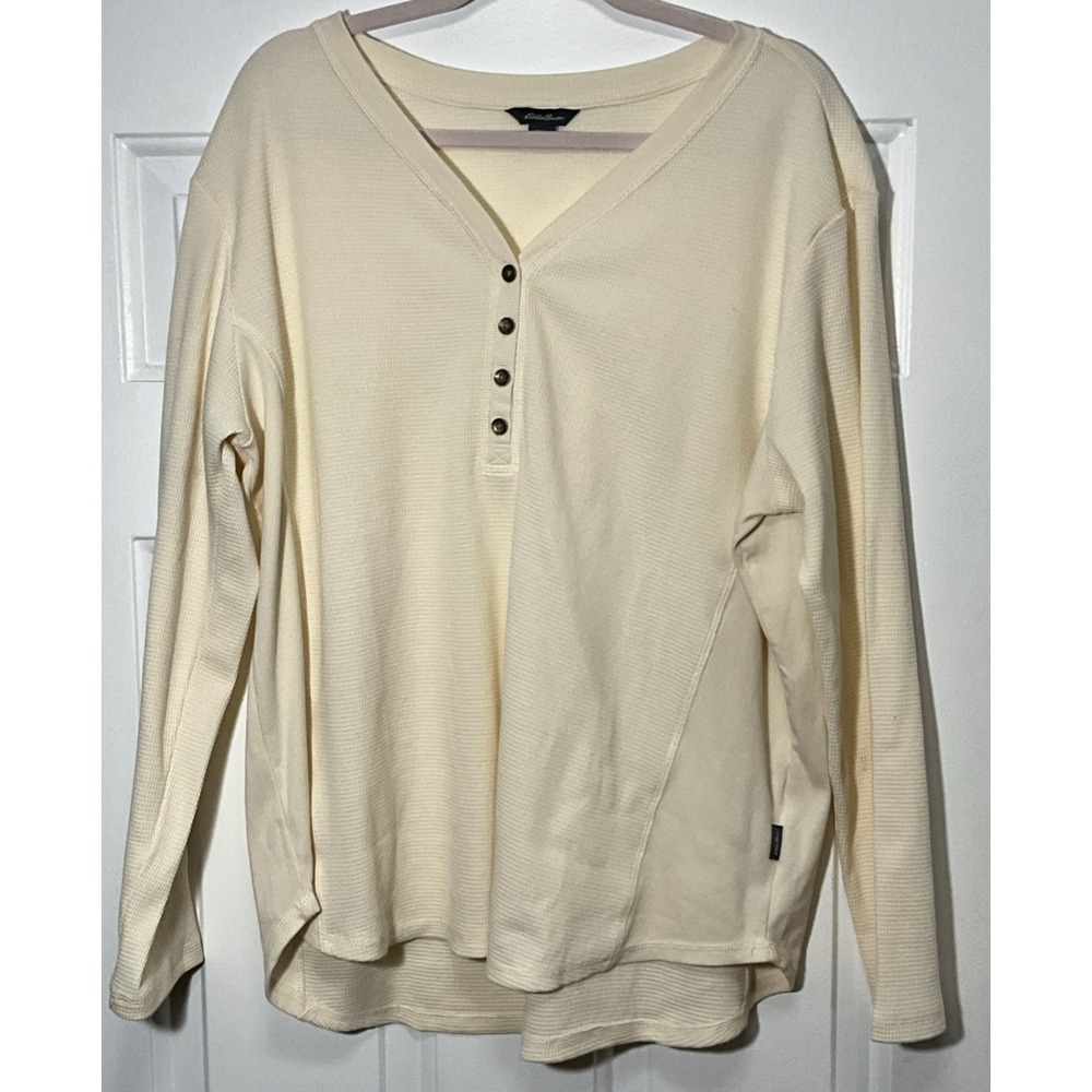 Eddie Bauer Light Weight Long Sleeve Sweater/Top  1/4 Button Beige Women's XXL